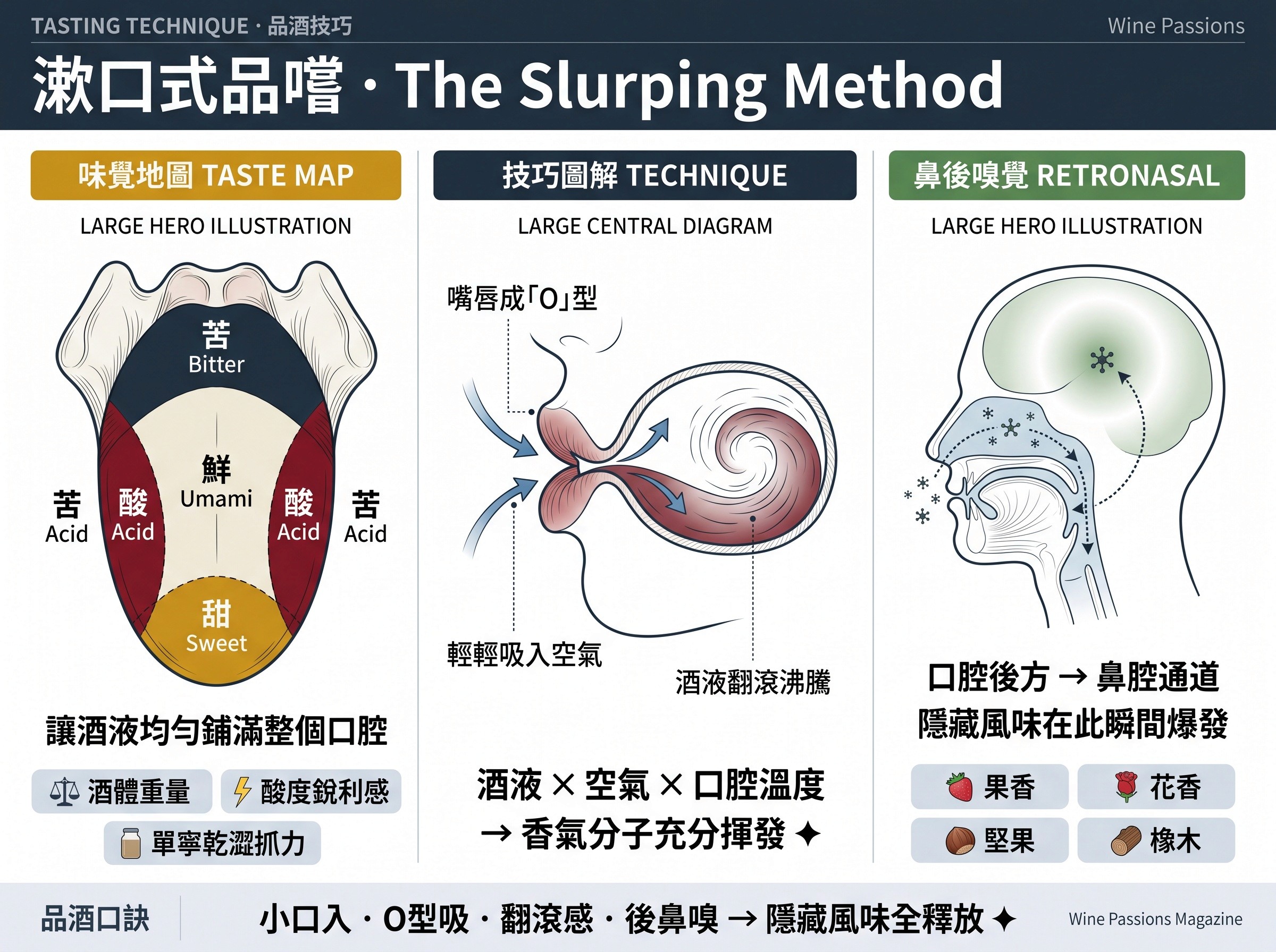 漱口式品嚐：吸入空氣讓酒液在口腔翻滾的專業技巧