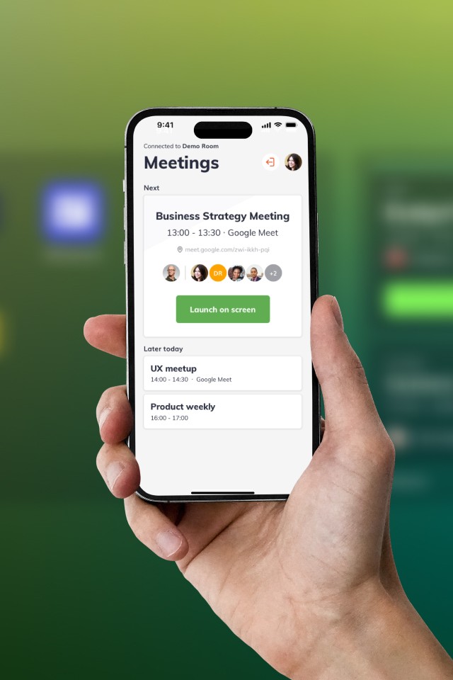 Connect to Launcher via the mobile app to launch personal meetings on the main display