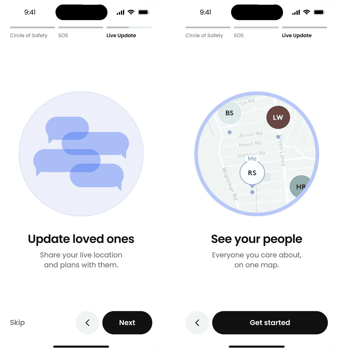 Live Tracking & Updates screens