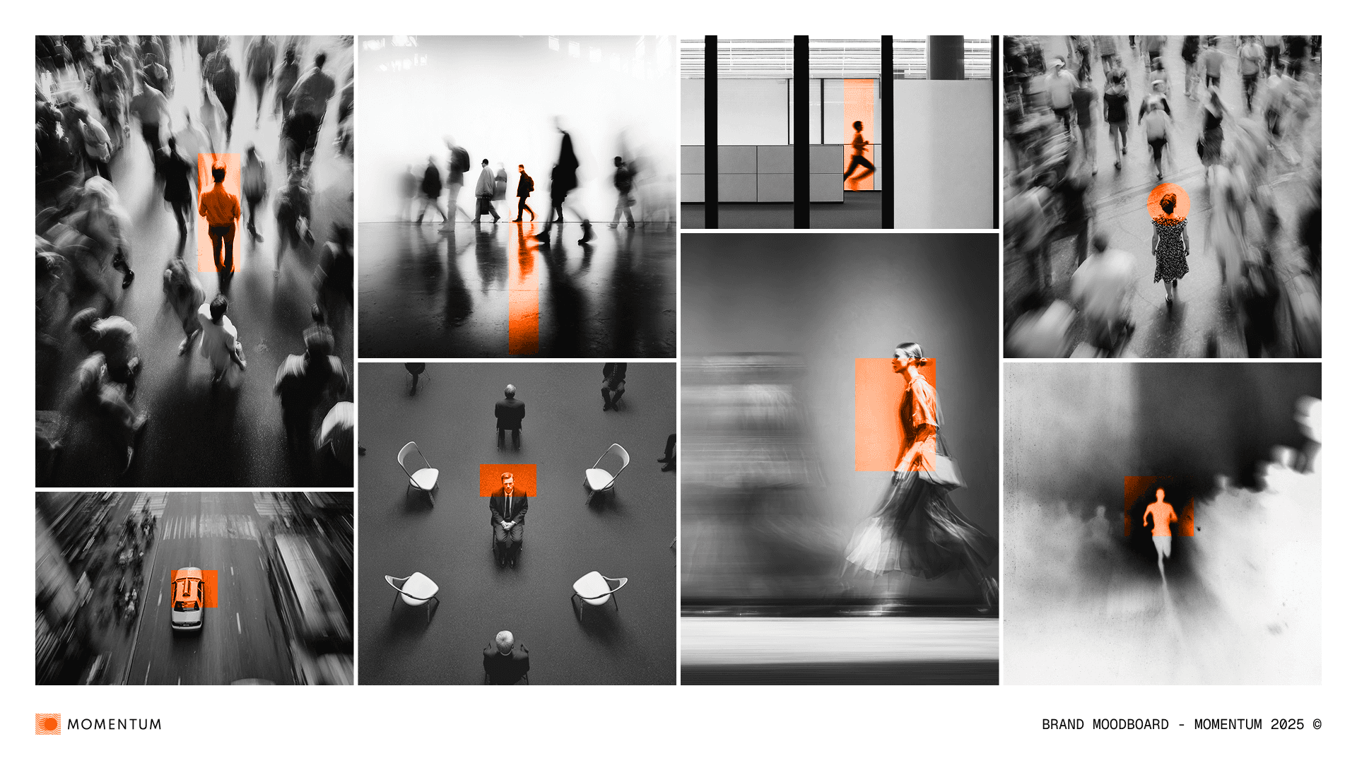 Momentum startup brand identity and logo design on business card mockup