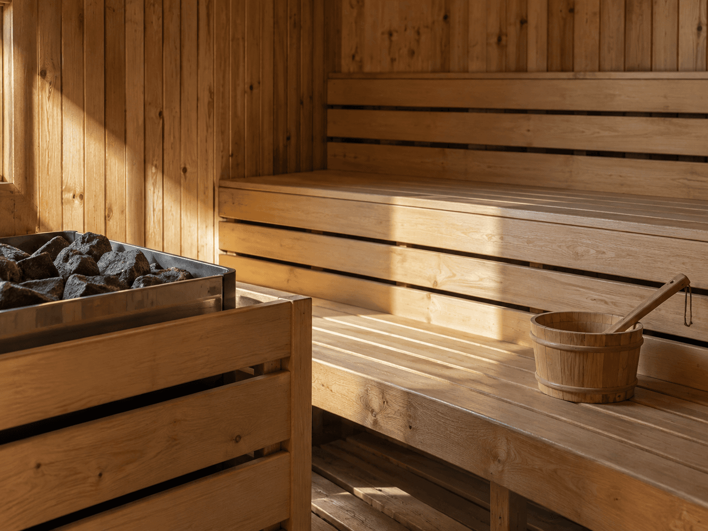 Steam rising over the sauna stones
