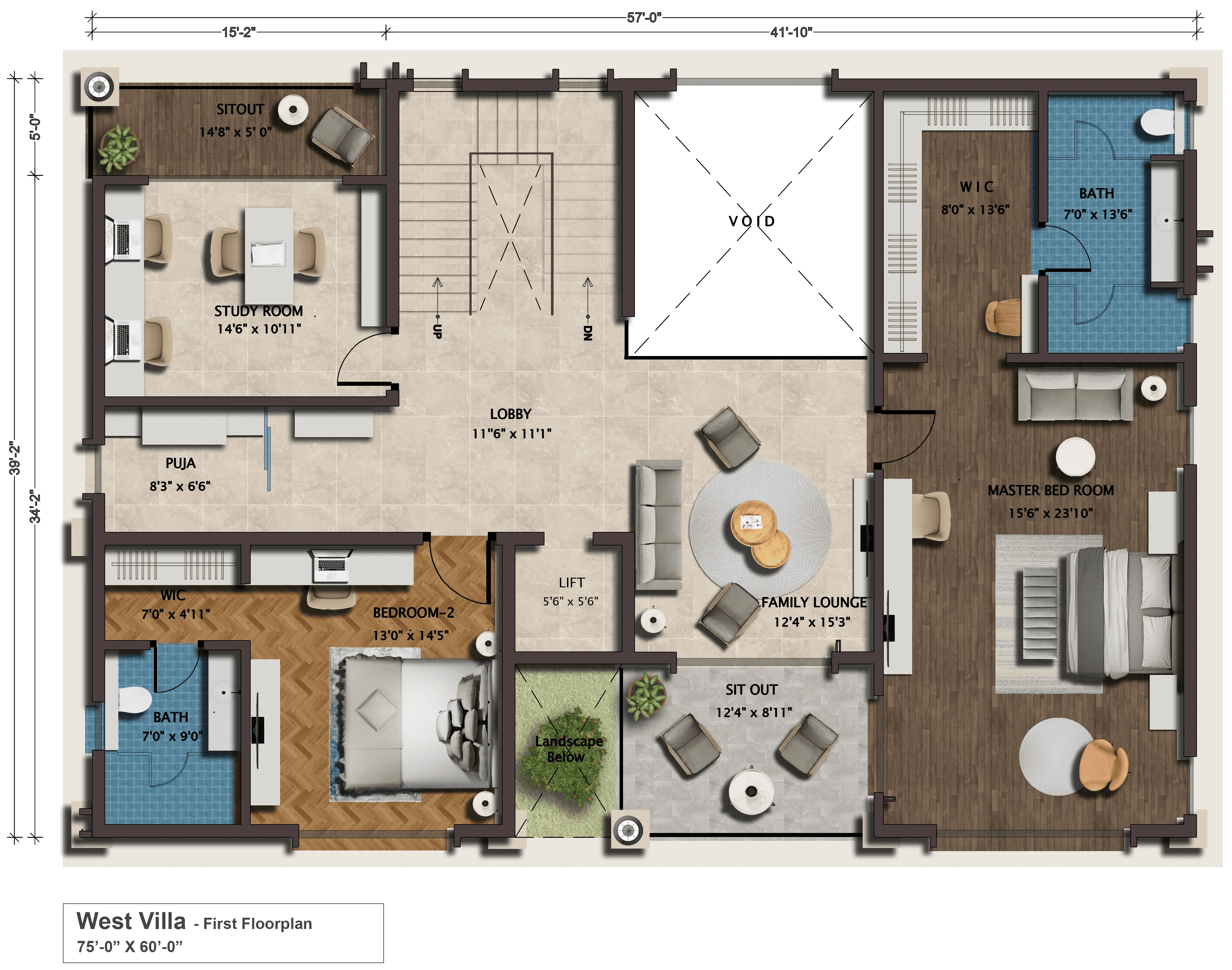 West-facing villa first floor plan