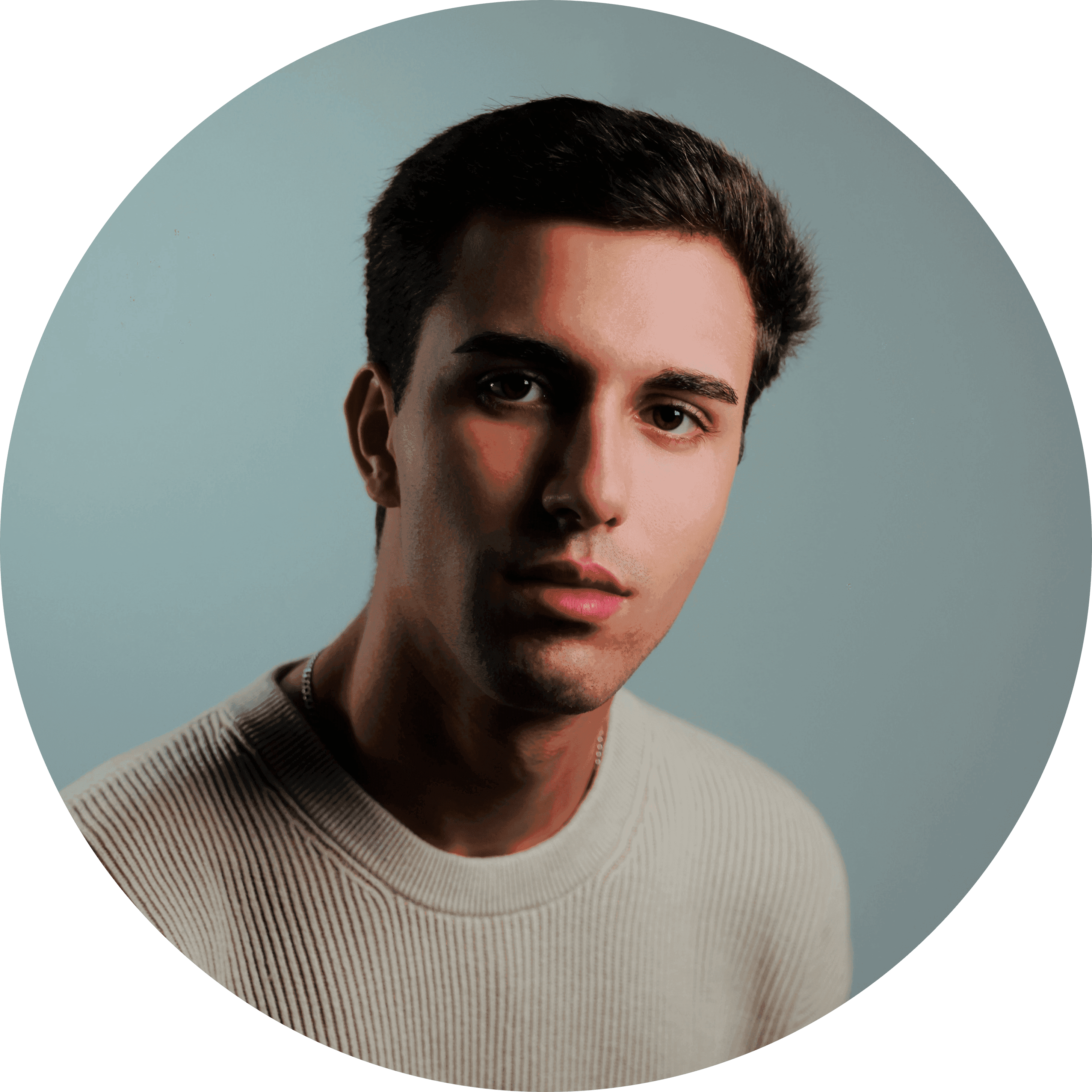 persona portrait image man with orange background and person's image on top