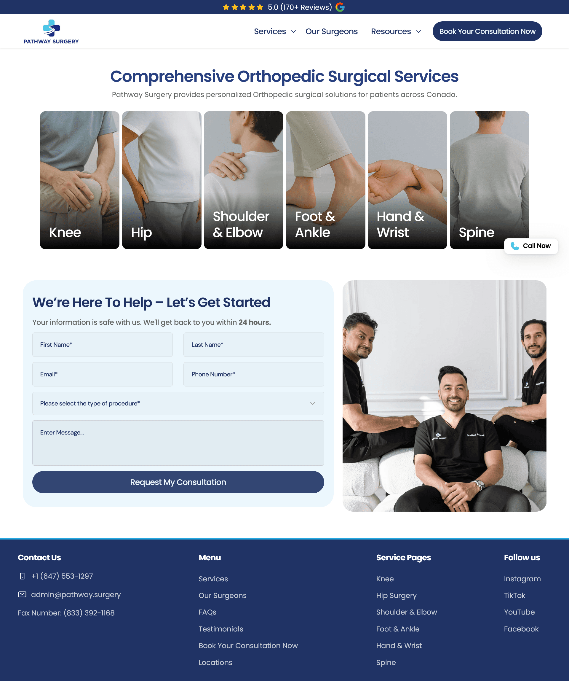 Service - Pathway Surgery website developed & designed by Dreams Agency Mississauga, Ontario