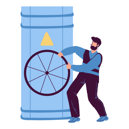 An illustration of an engineer installing a heat pump