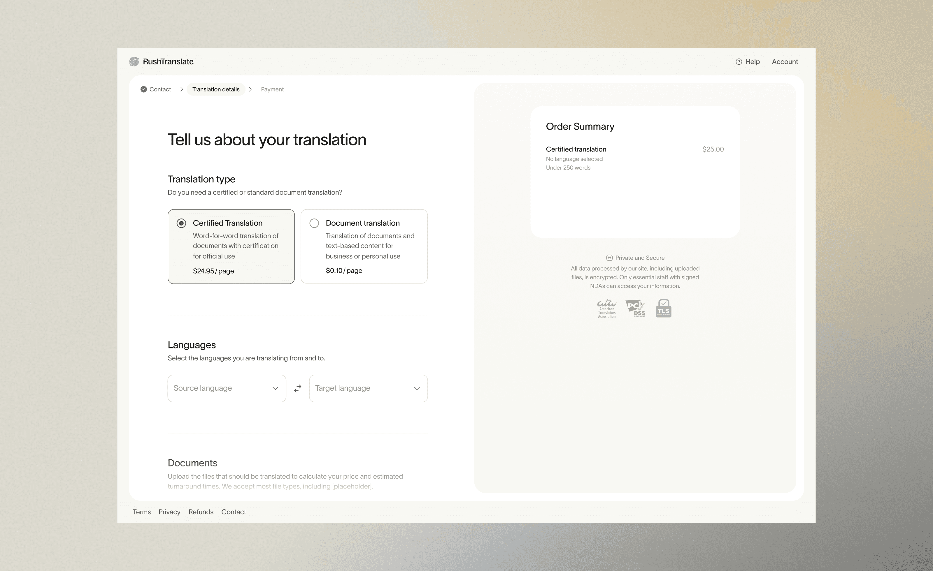 Translation and quote order flows show clear progress and immediate feedback to users. New features, like transparency for word count calculations, were also incorporated.