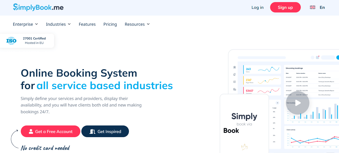 Screenshot of SimplyBook.me homepage