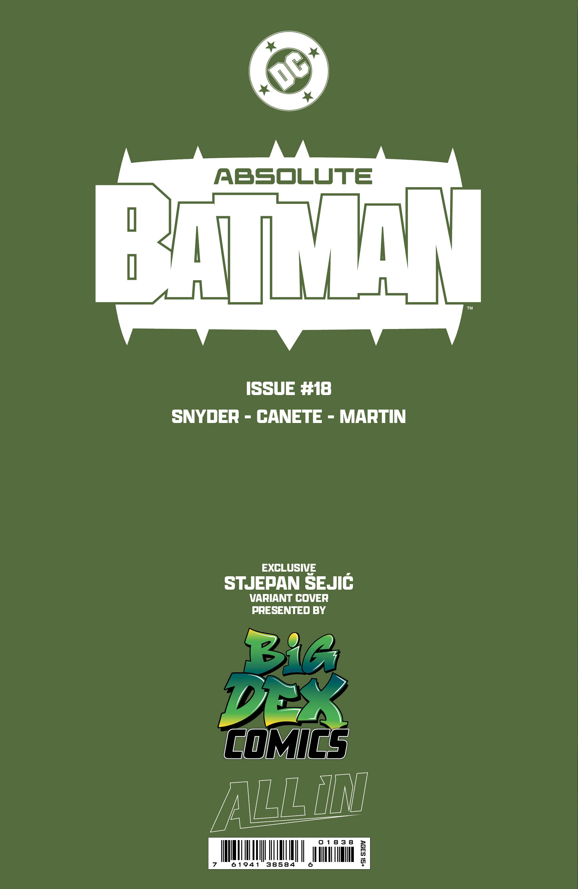 Absolute Batman #18 Big Dex Comics Exclusive Stjepan Sejic Trade Dress Back Cover DC Comic