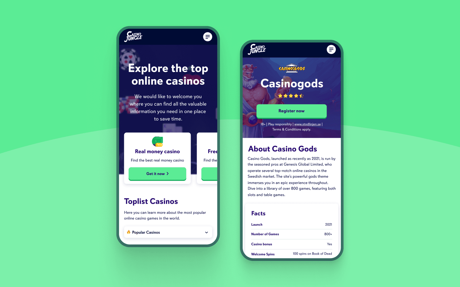 Mobile webdesign of Casinojungle