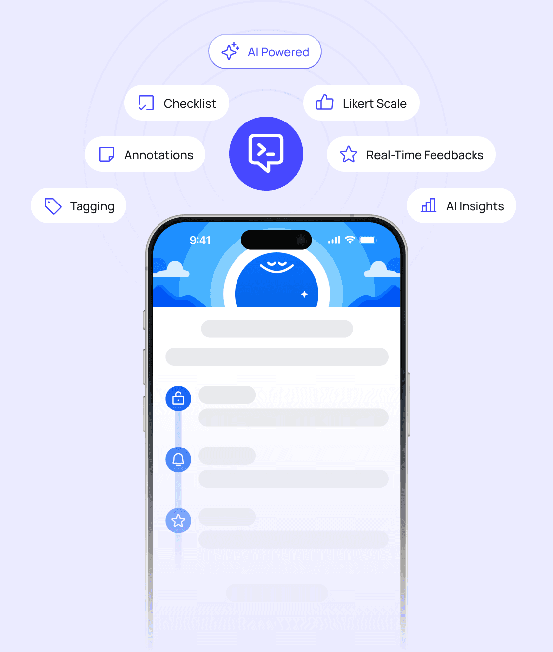 Mobile interface showing AI-powered research features