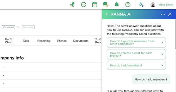 AI assistance in Kanna delivering real-time contextual support within a live project | Kanna