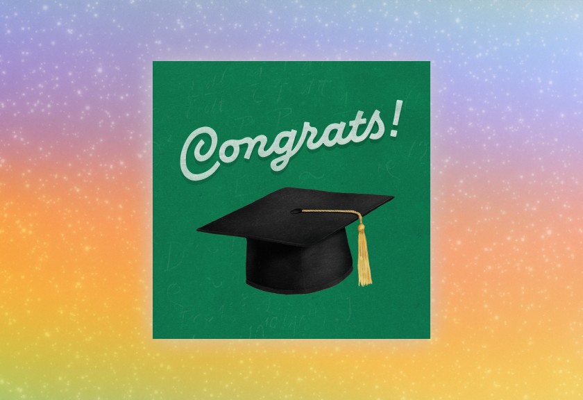 Minimalist black and white graduation invite with a bow tie design and “You’re Invited” text on a gray textured background.