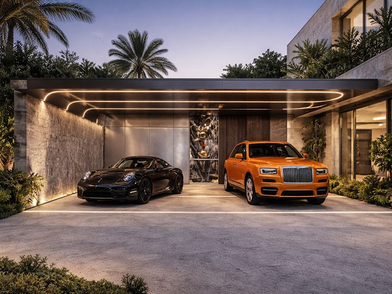 Luxury villa parking setup. Explore premium listings with our dedicated real estate firm.