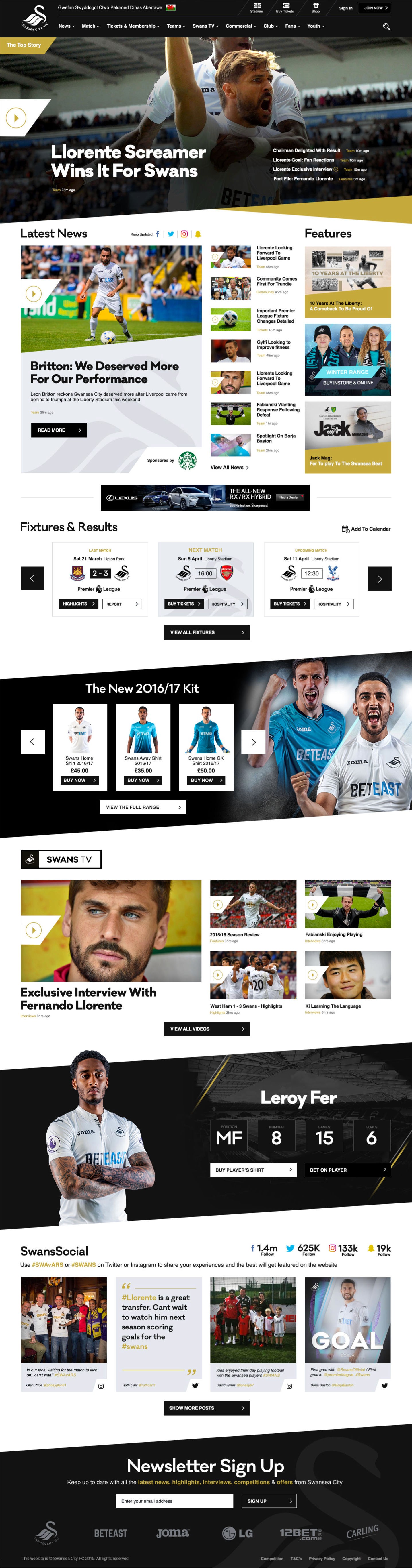 Swansea City homepage design