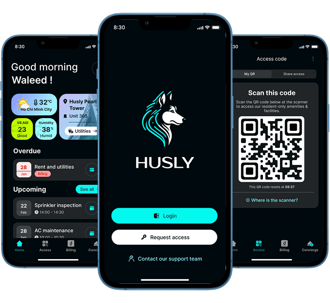 Husly app mockups on a phone
