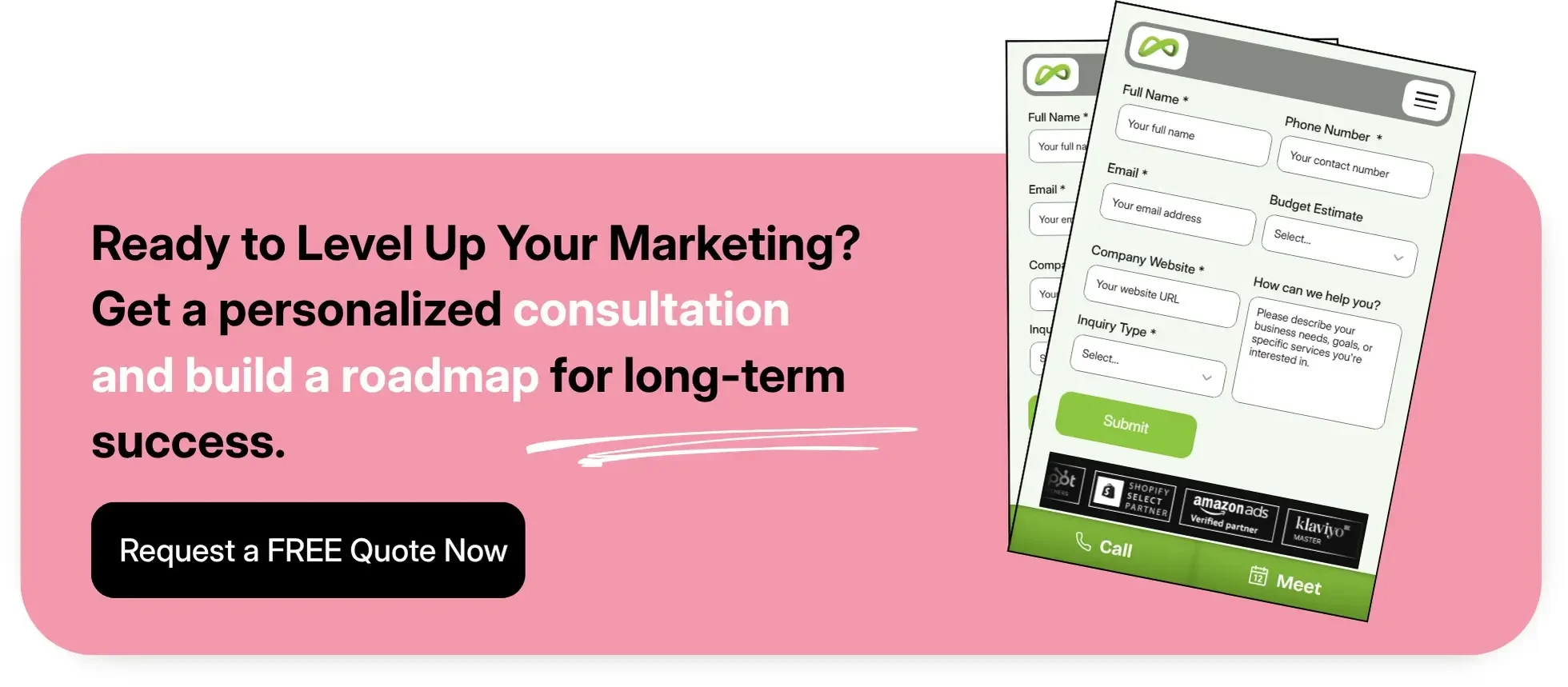 A call-to-action to request a free quote to level up marketing