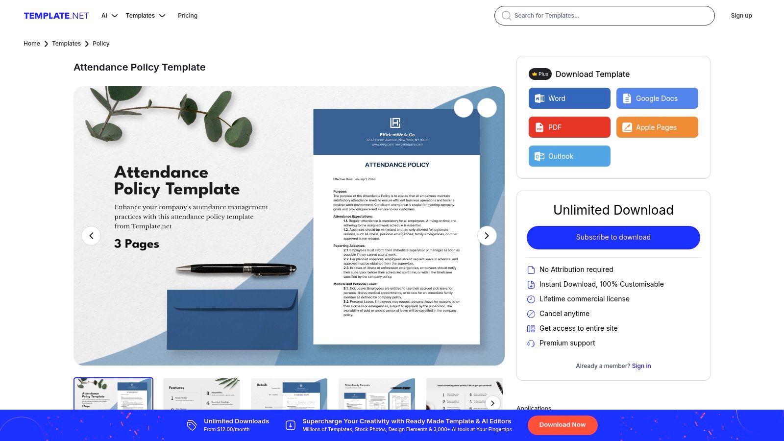 A professionally designed attendance policy document on a laptop screen.