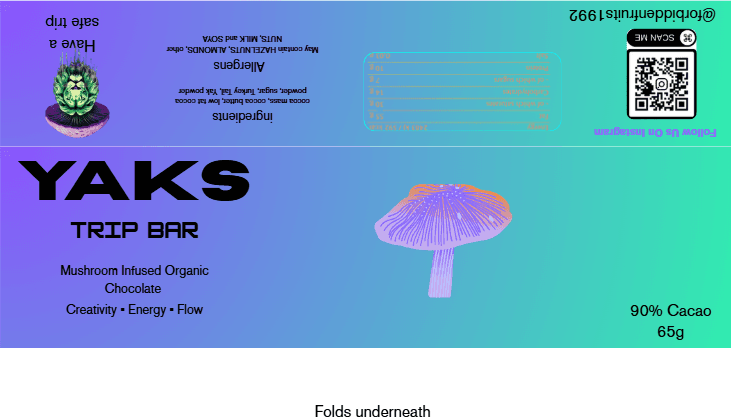 Packaging for mushroom chocolate bar.