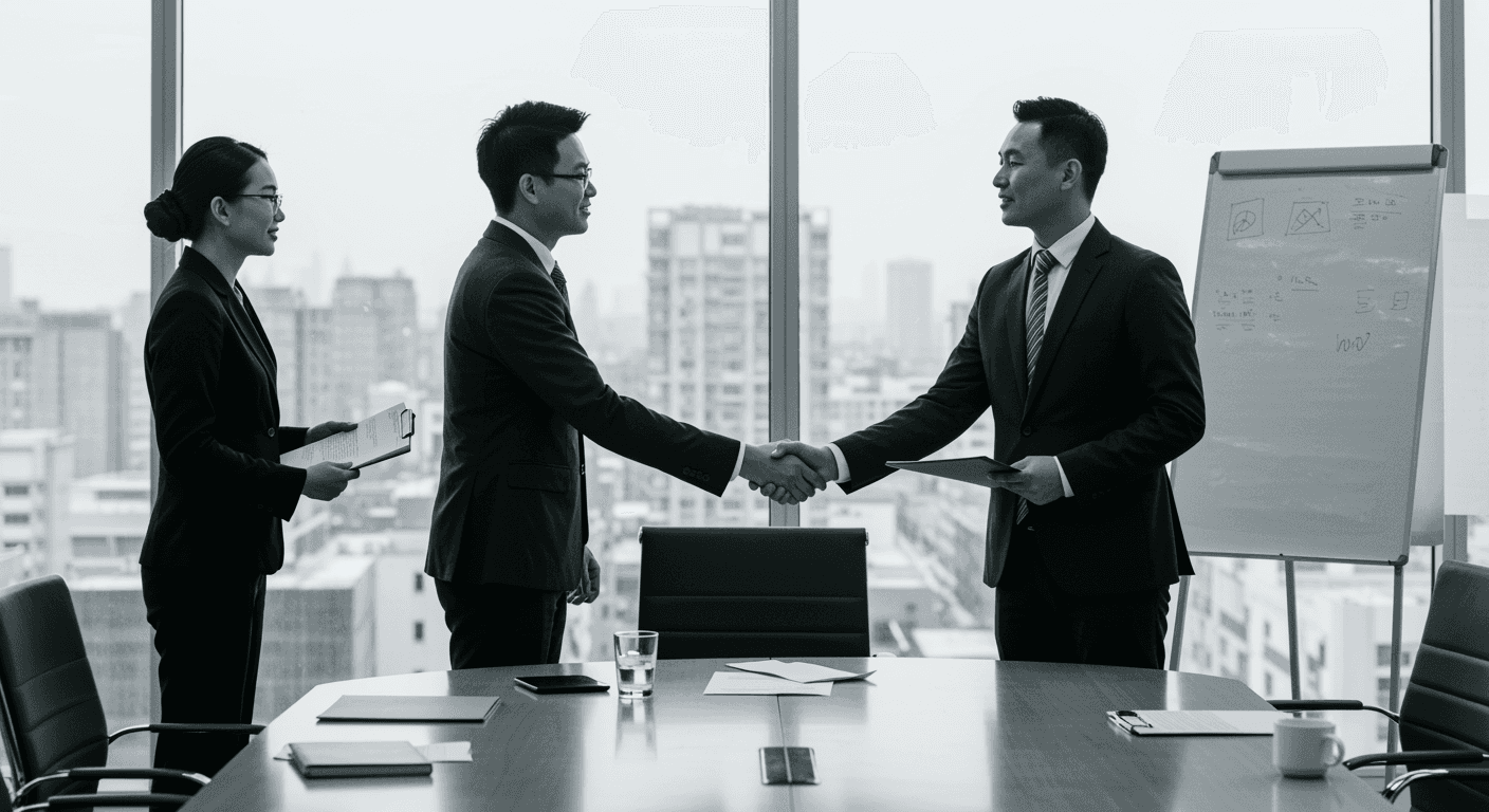 Two men greeting with hand