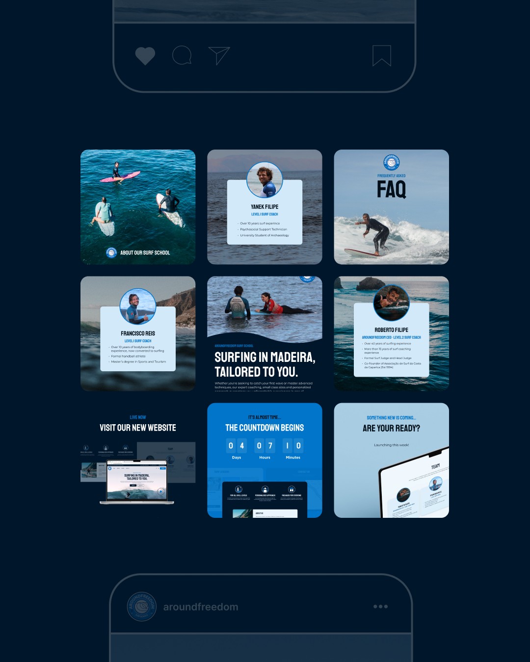 AroundFreedom Surf School Social Media Feed Post Designs