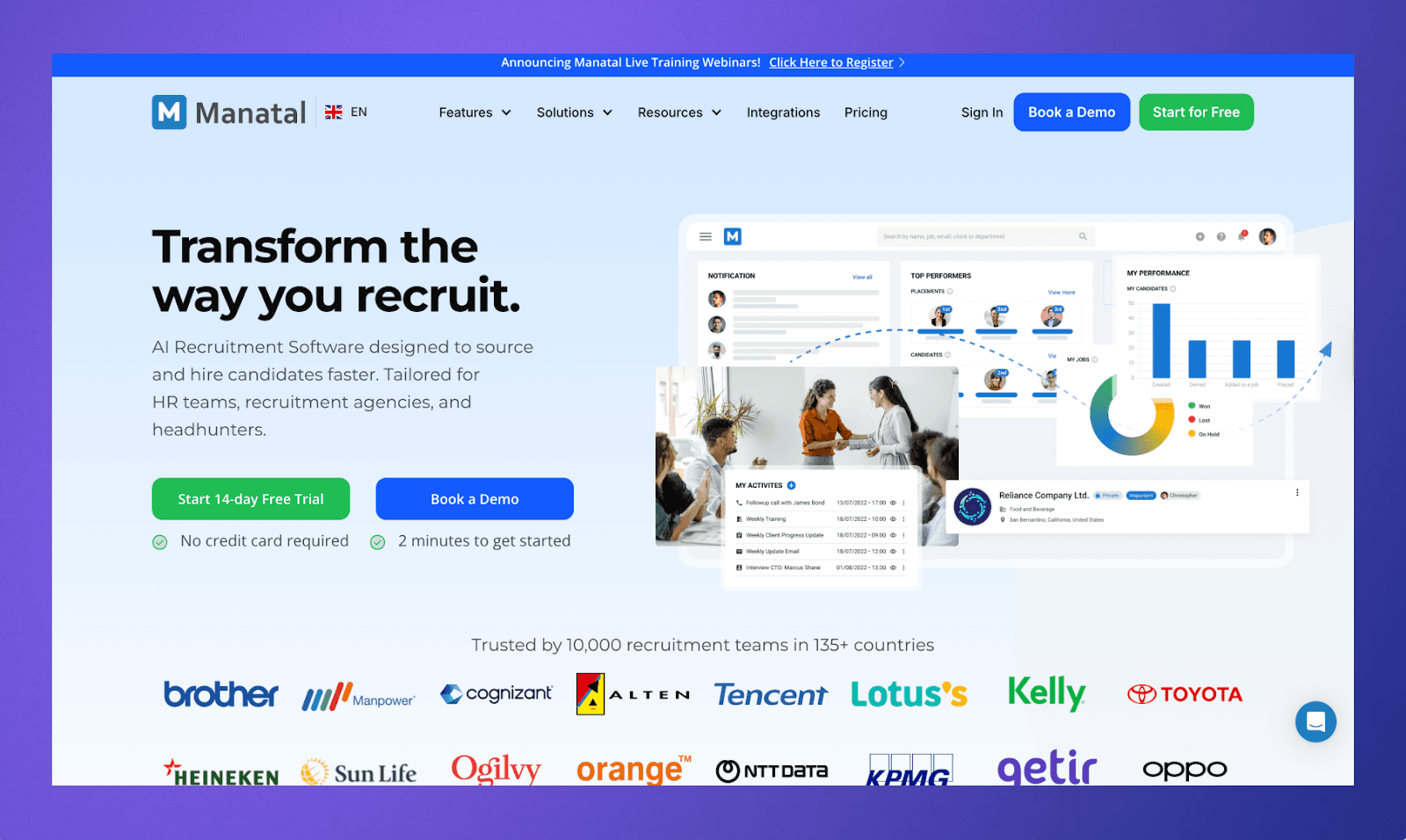 Manatal Homepage