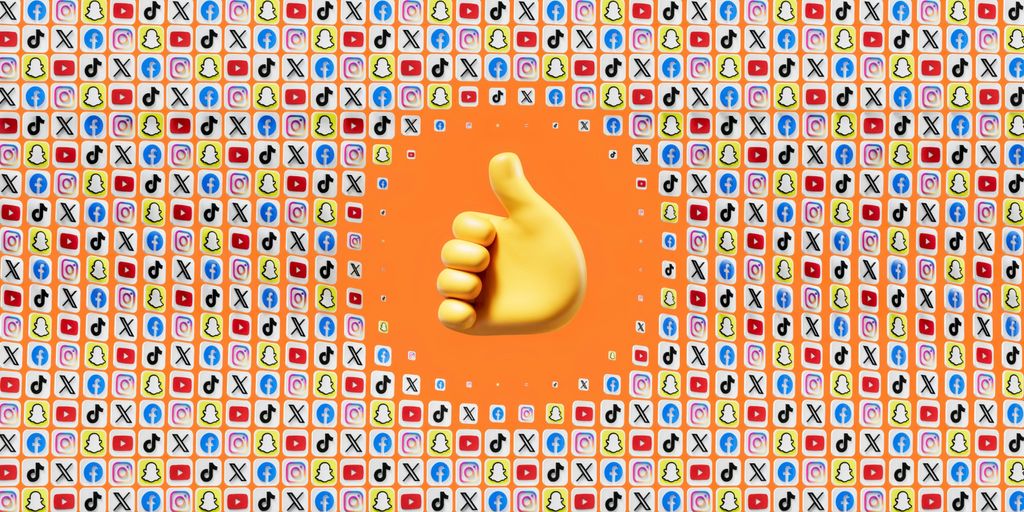 a thumbs up in front of a colorful background