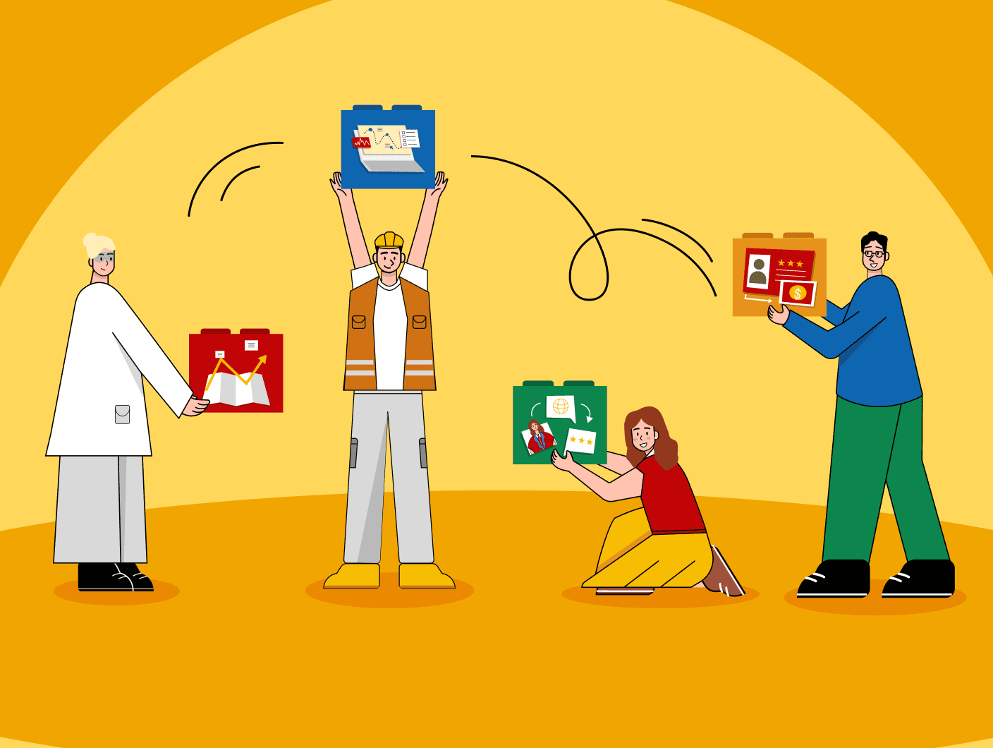 Illustration representing our agency services, showing a team delivering strategy, execution, and marketing support.