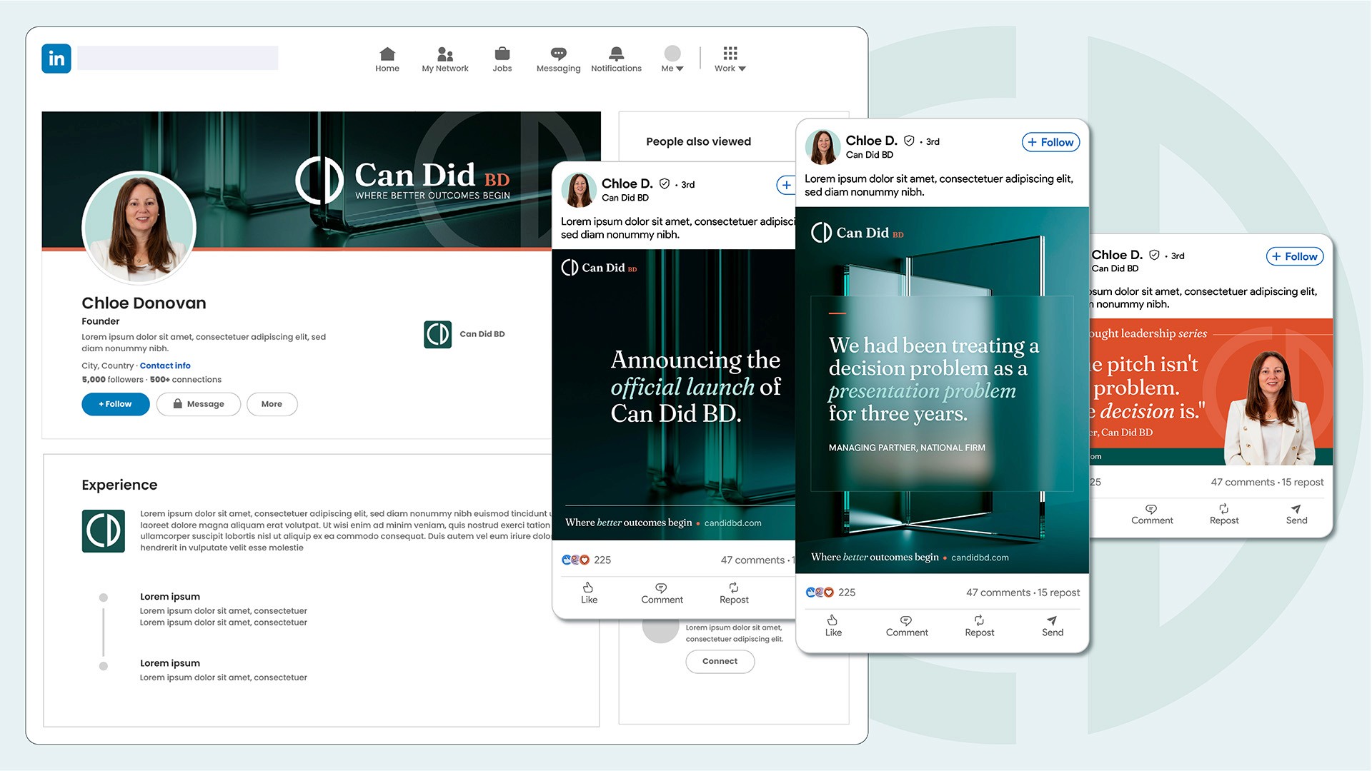 Can Did BD LinkedIn post template range, portrait, square and landscape, by Huw Mathias.