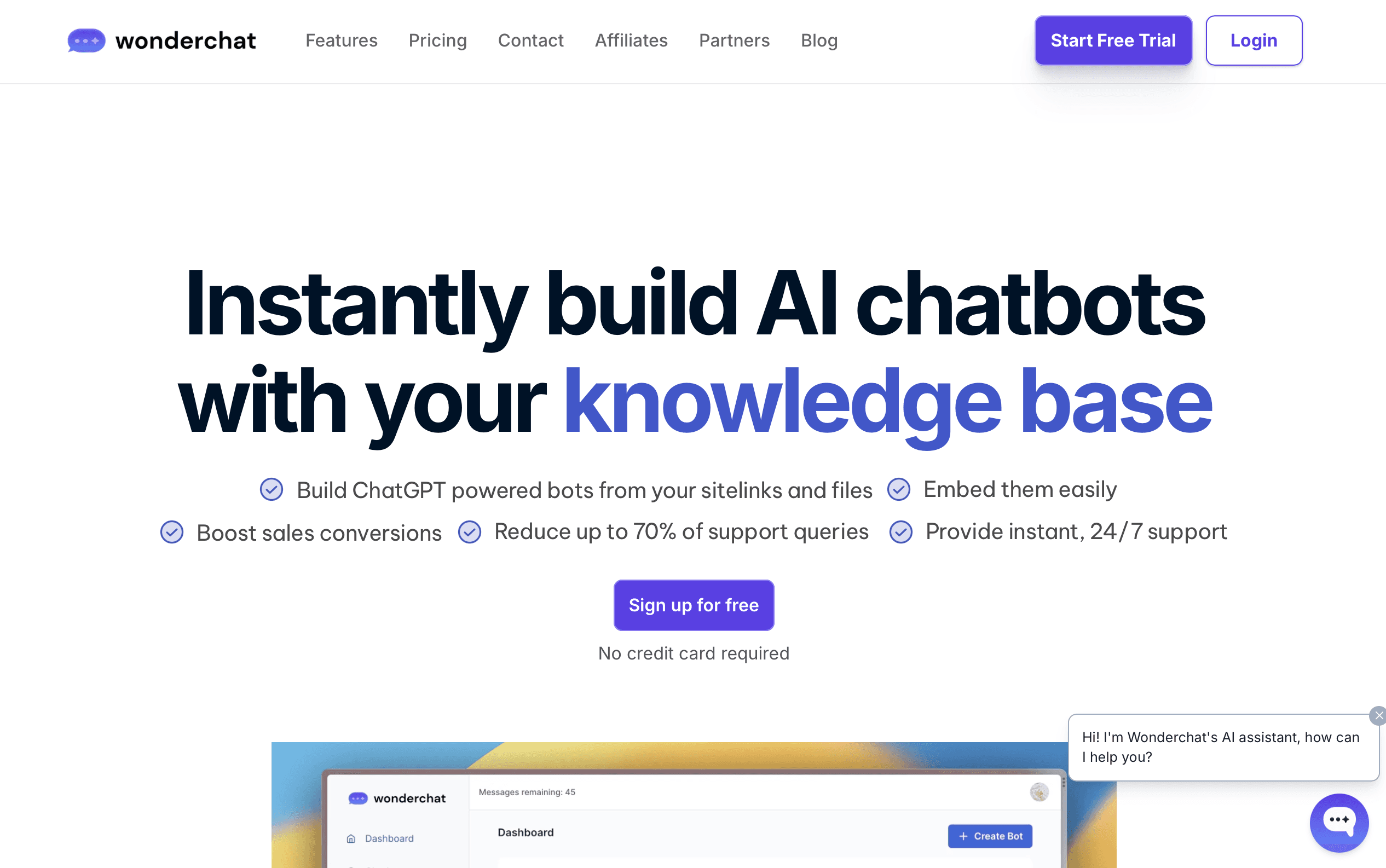 Wonderchat landing page