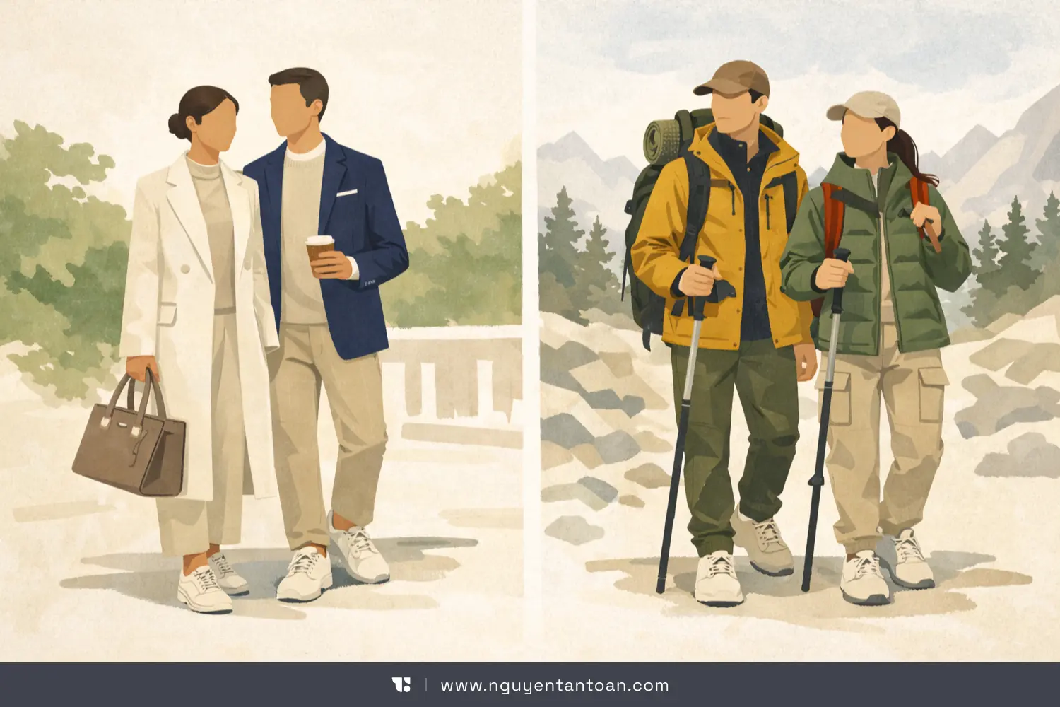 So sánh phong cách thời trang sneaker giữa quiet luxury và gorpcore, phản ánh sự chuyển dịch gu thẩm mỹ sau thời kỳ sneaker hype tại Việt Nam