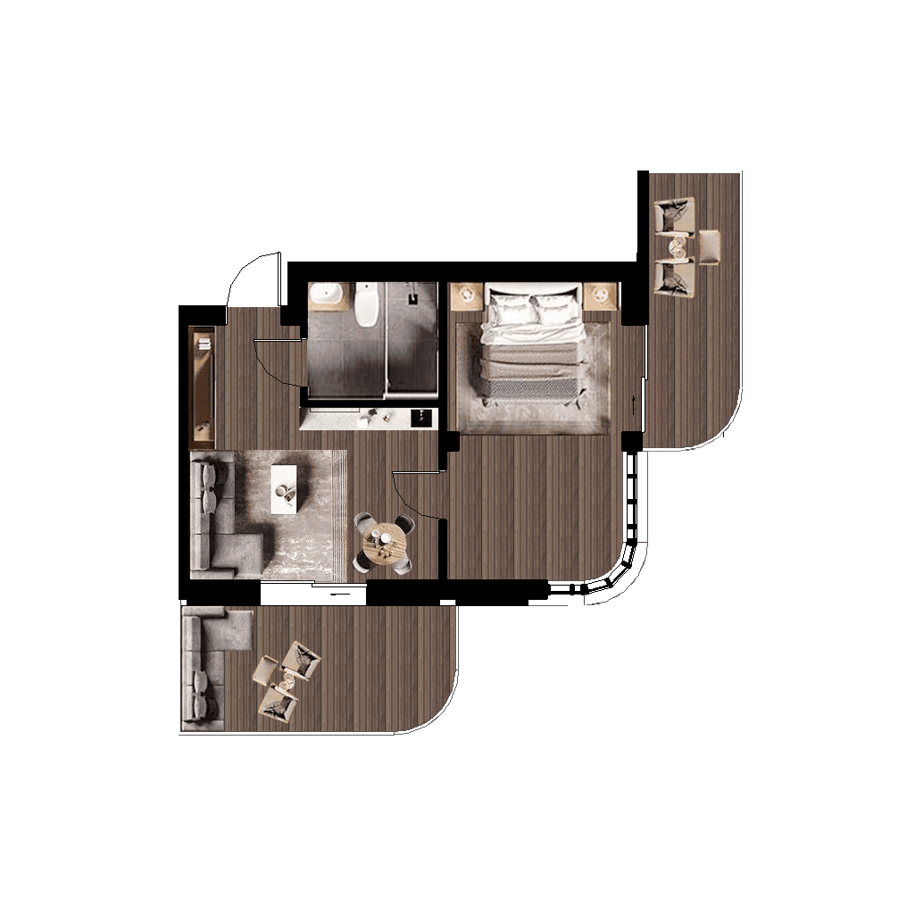 Планування апартаментів Deluxe 34 м² у Львові — простора інвестиційна квартира Movin Hotel