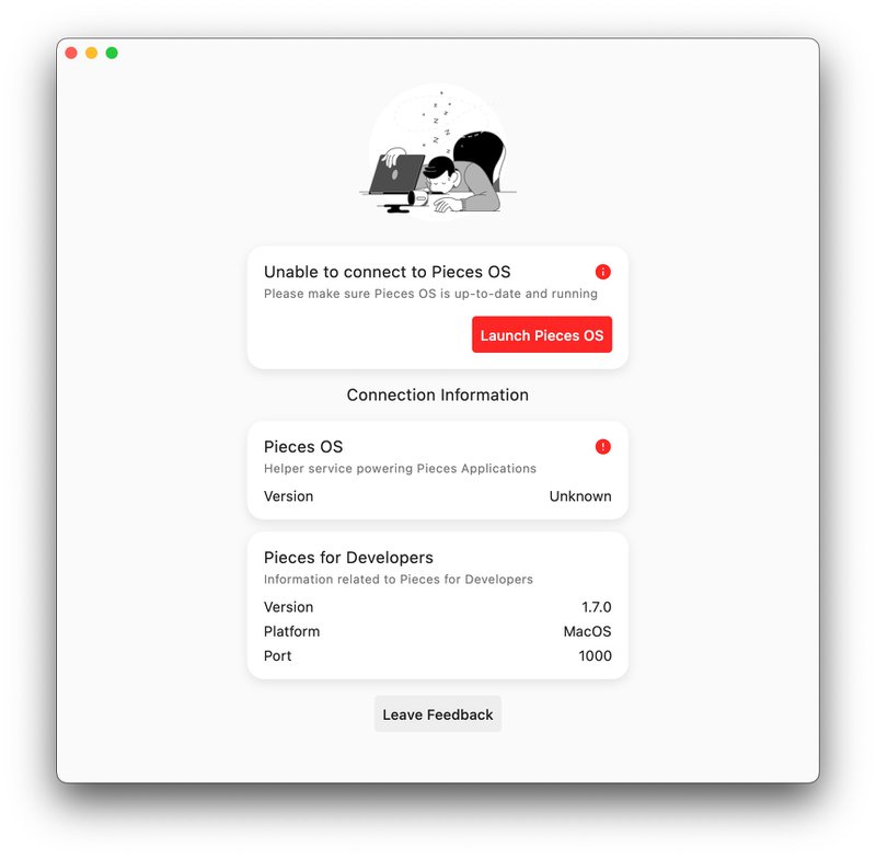 A Pieces for Developers error screen.