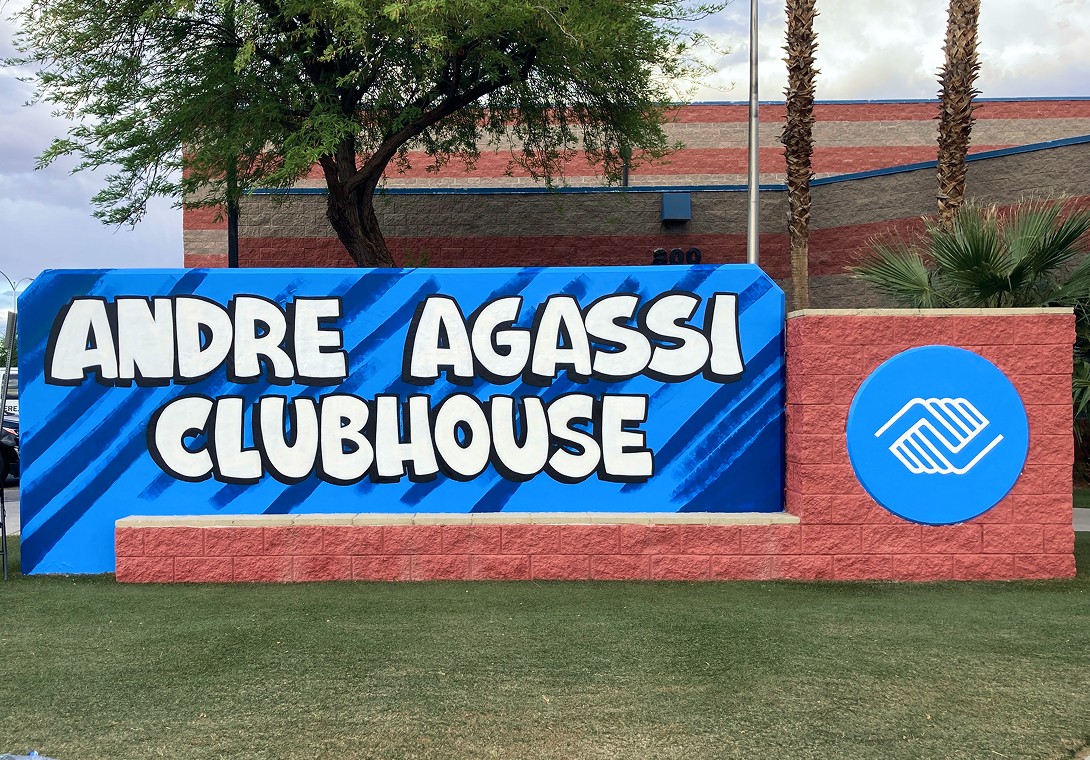 mural sign with andre agassi clubhouse written