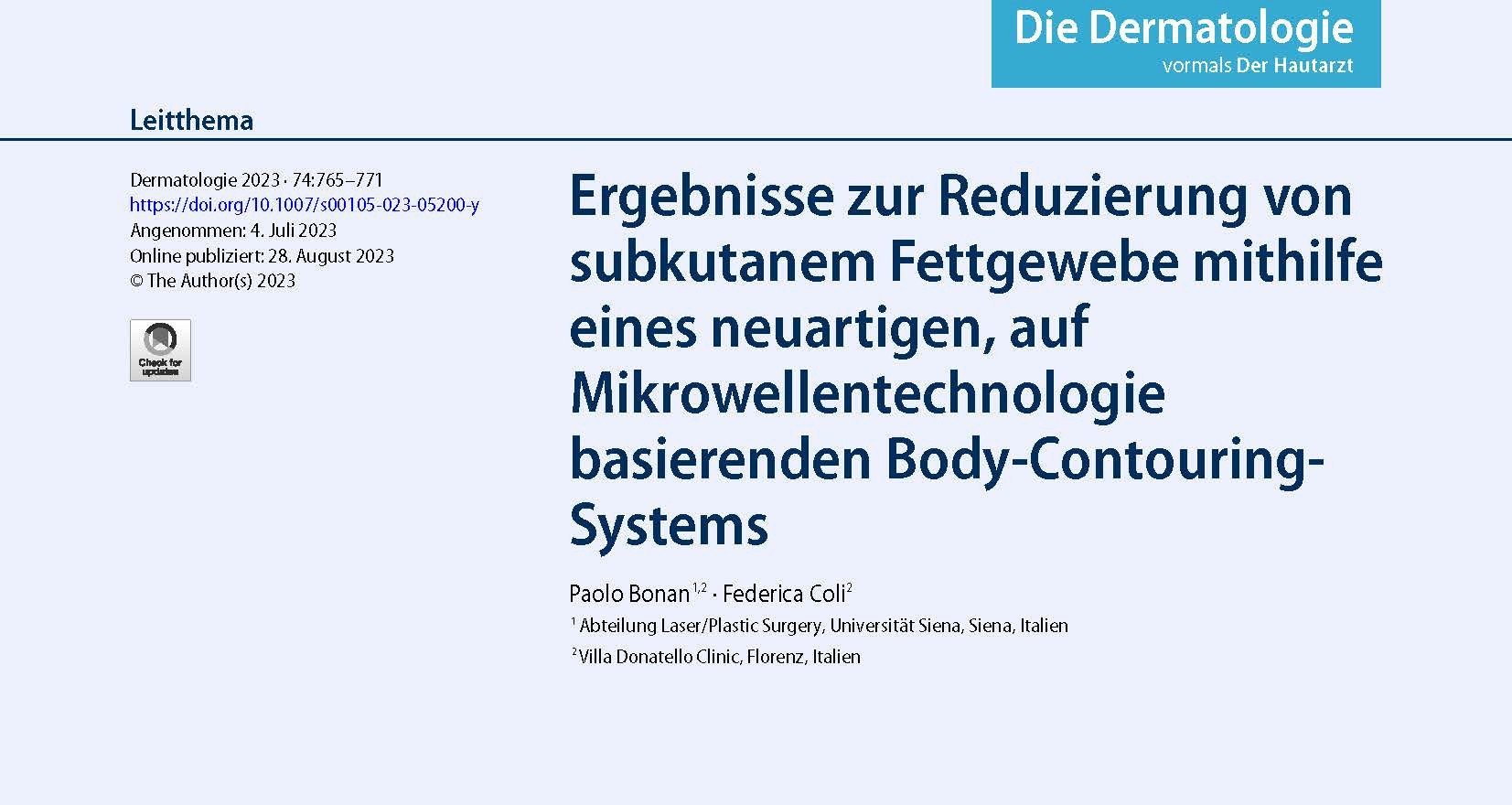 Results on reduction of subcutaneous adipose tissue using a novel body contouring system based on microwave technology