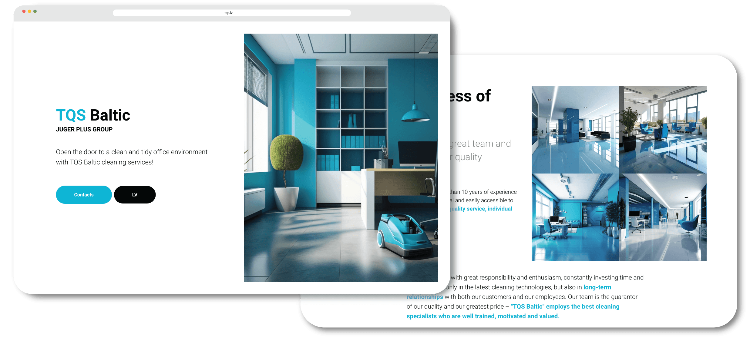 TQS Baltic landing page desktop view showing professional cleaning service presentation