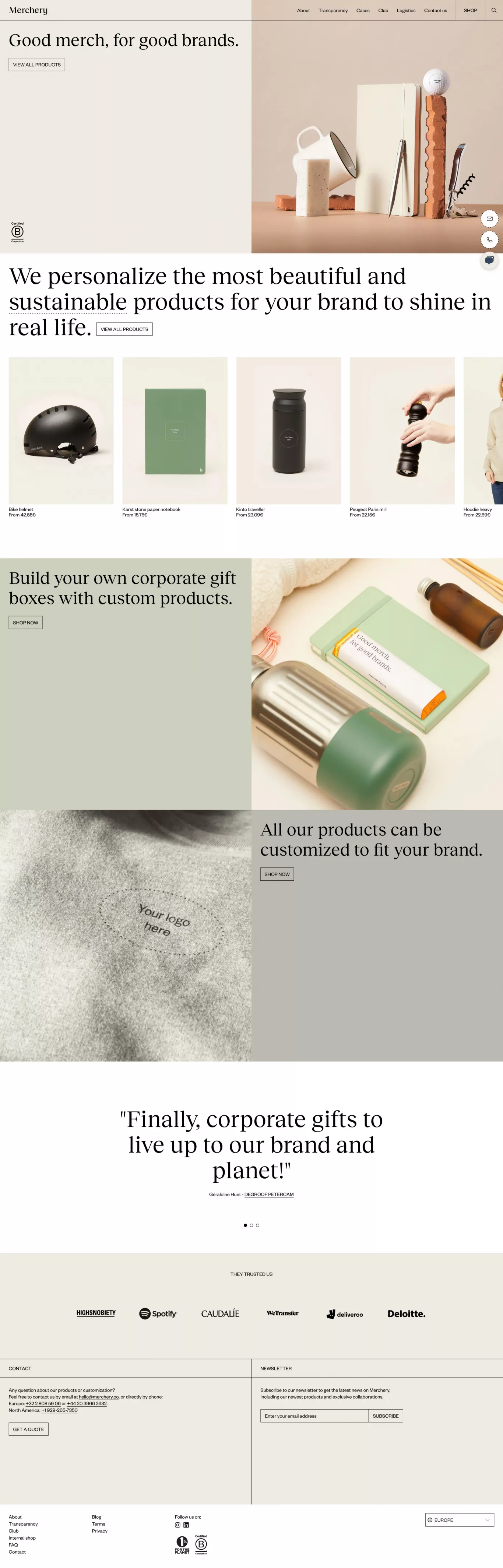 Merchery landing page screenshot showcasing Design and Ecommerce design