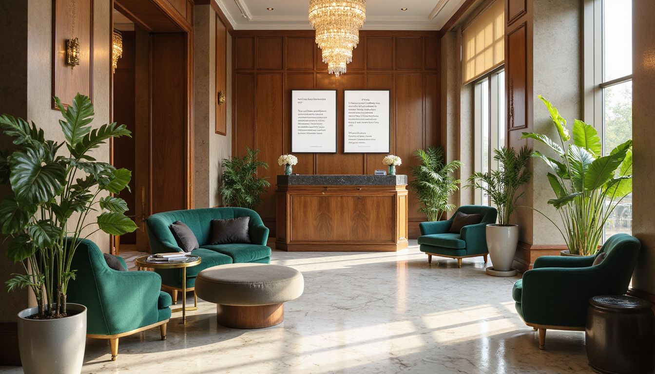 Elegant hotel lobby featuring marble floors and plush seating arrangements.