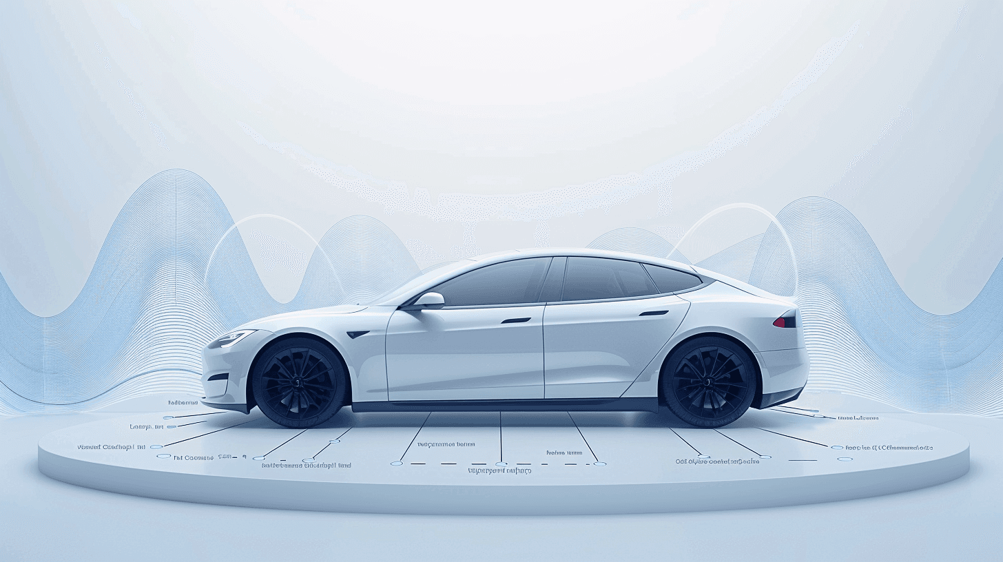 Voiture électrique moderne exposée sur une plateforme, représentant les avancées dans la technologie des véhicules électriques et l'innovation dans les solutions de transport durable en Suisse.