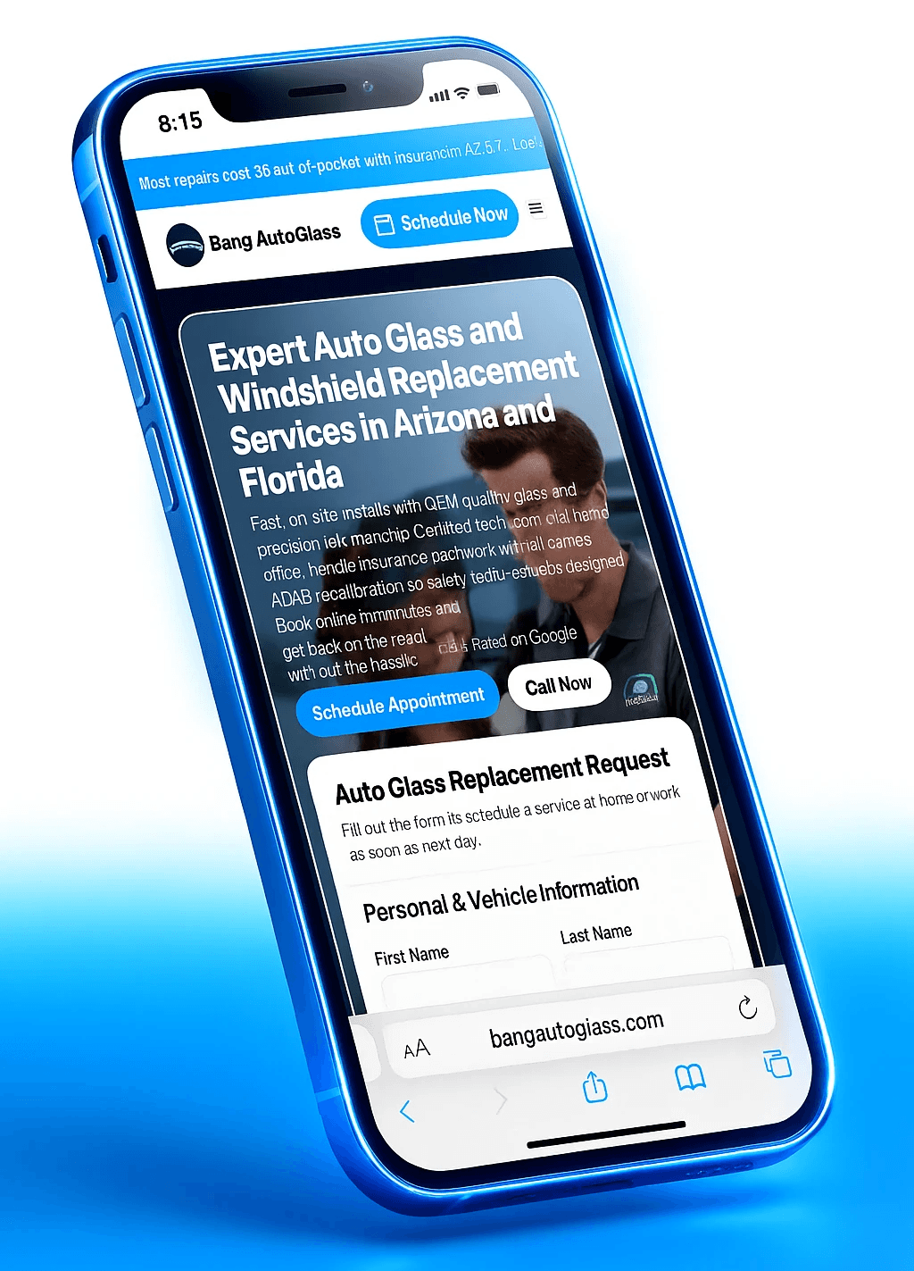Technician checking windshield schedule