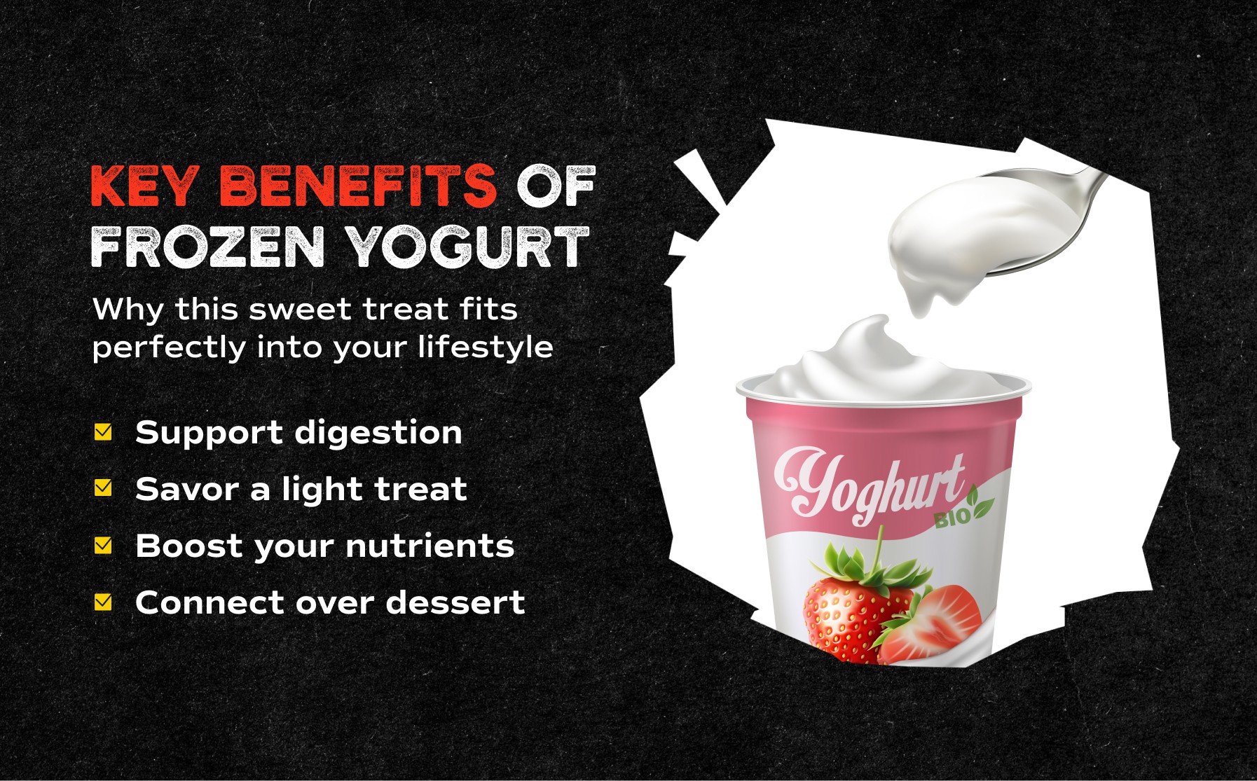 Illustration highlighting four key advantages of frozen yogurt