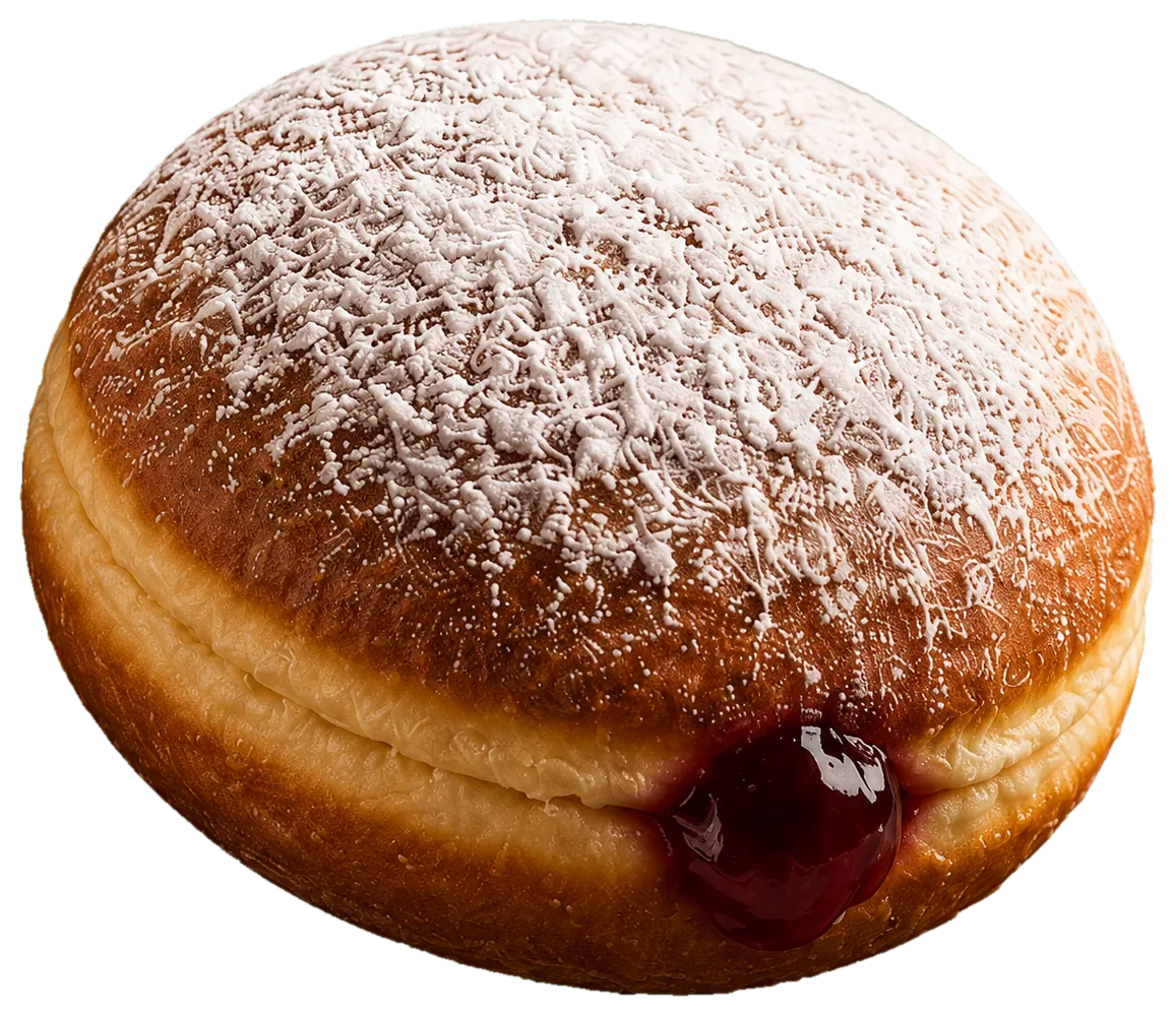 Powdered-sugar Berliner doughnut with fruit filling