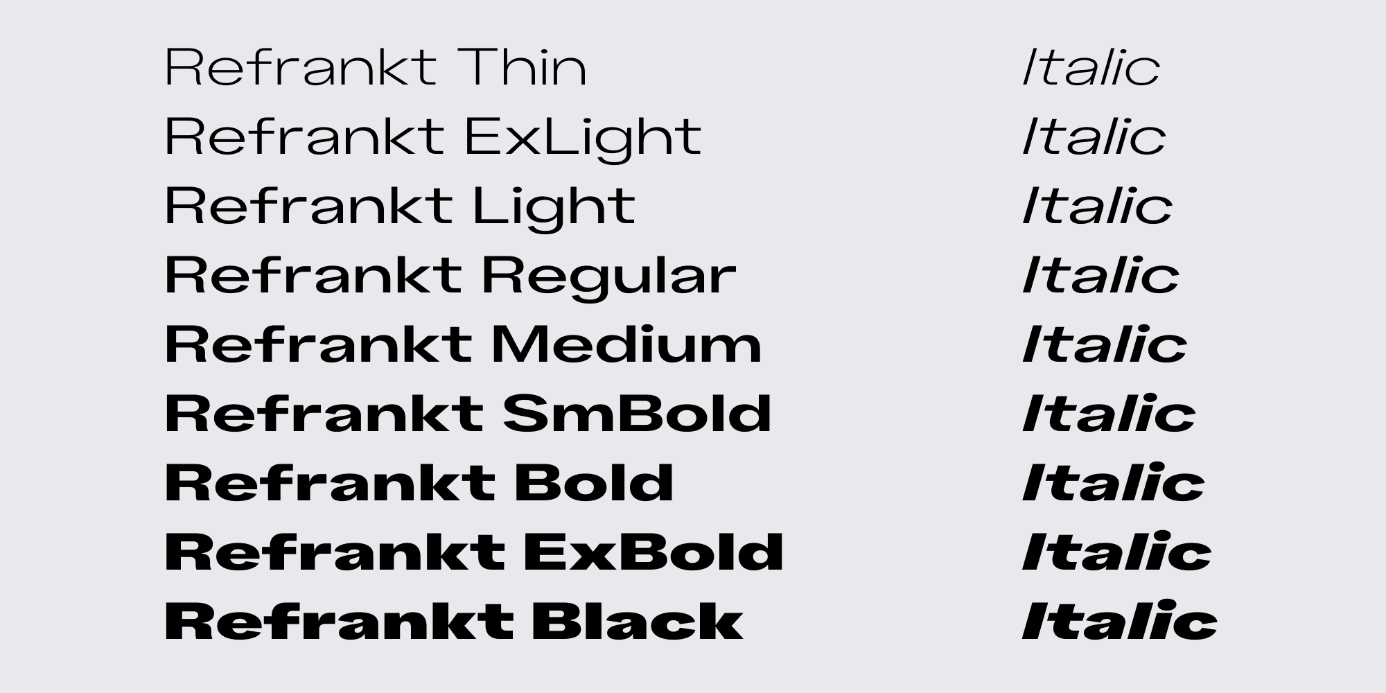 Refrankt sans serif type family structure