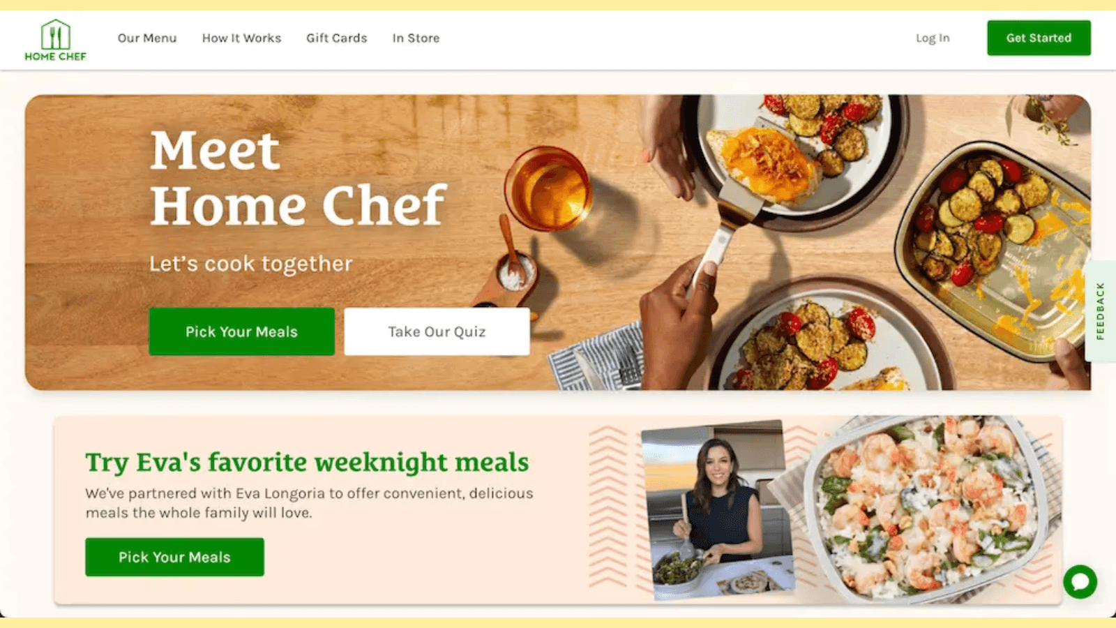 landing page of meet home chef