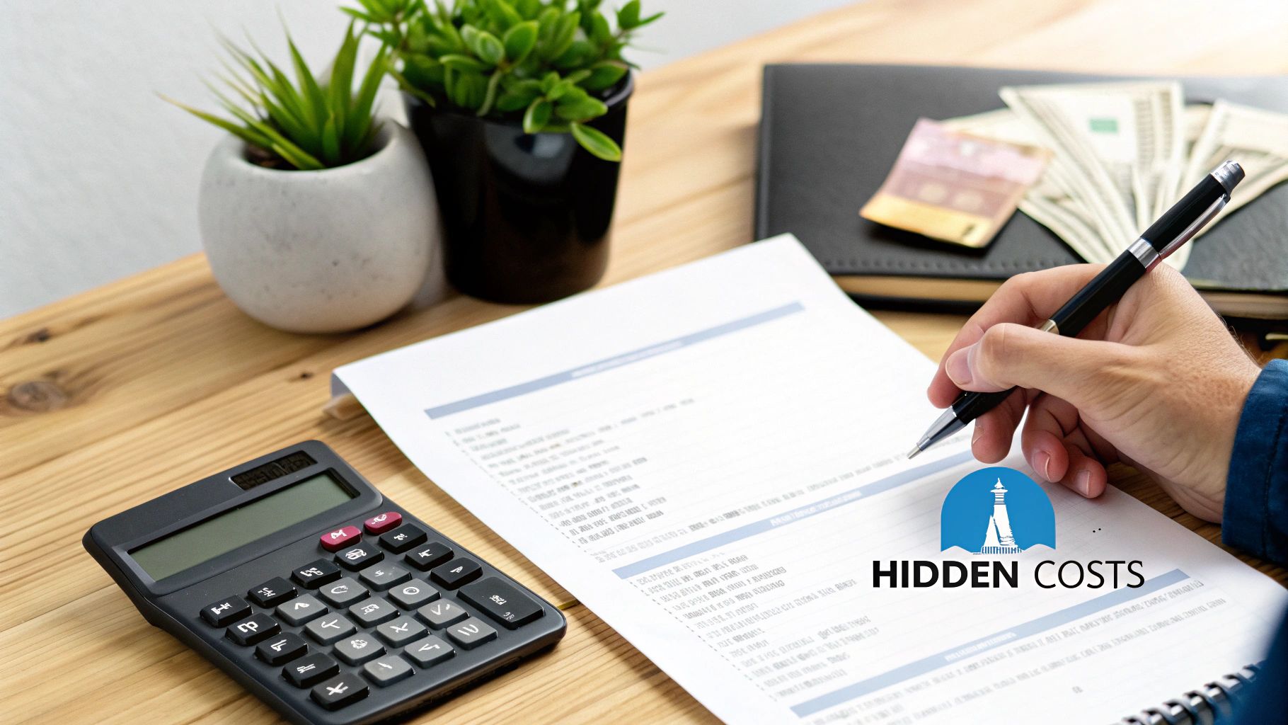 An attorney in a blue suit reviews a traffic ticket document with a client in a professional office setting.