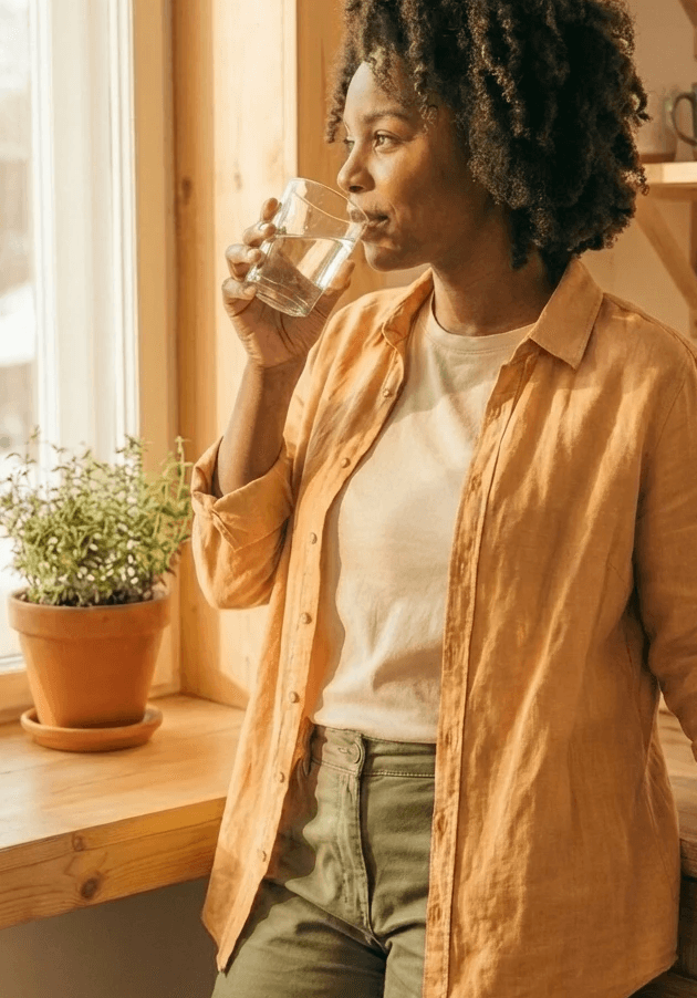 African american woman drinking water