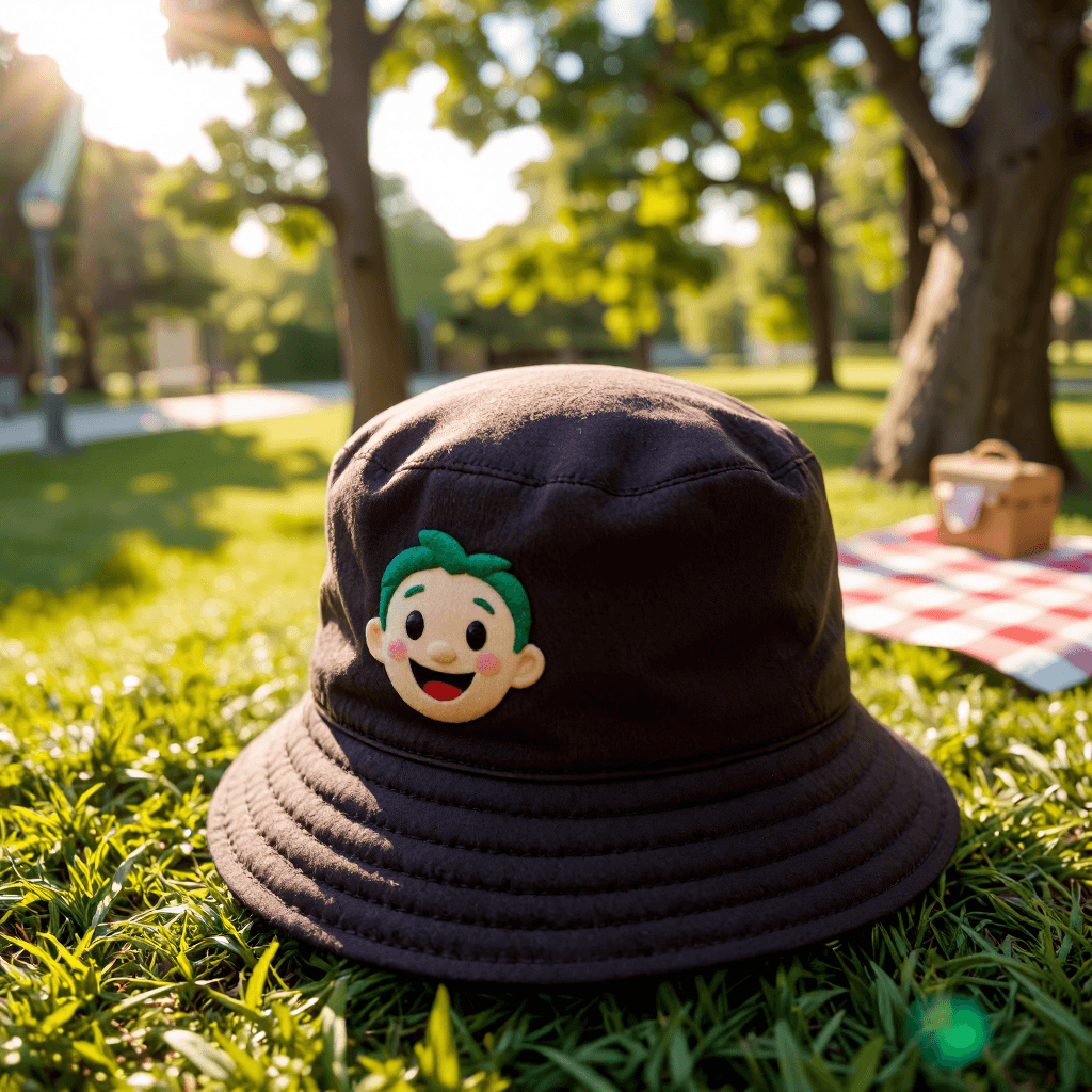 product photography of a bucket hat with a playful design