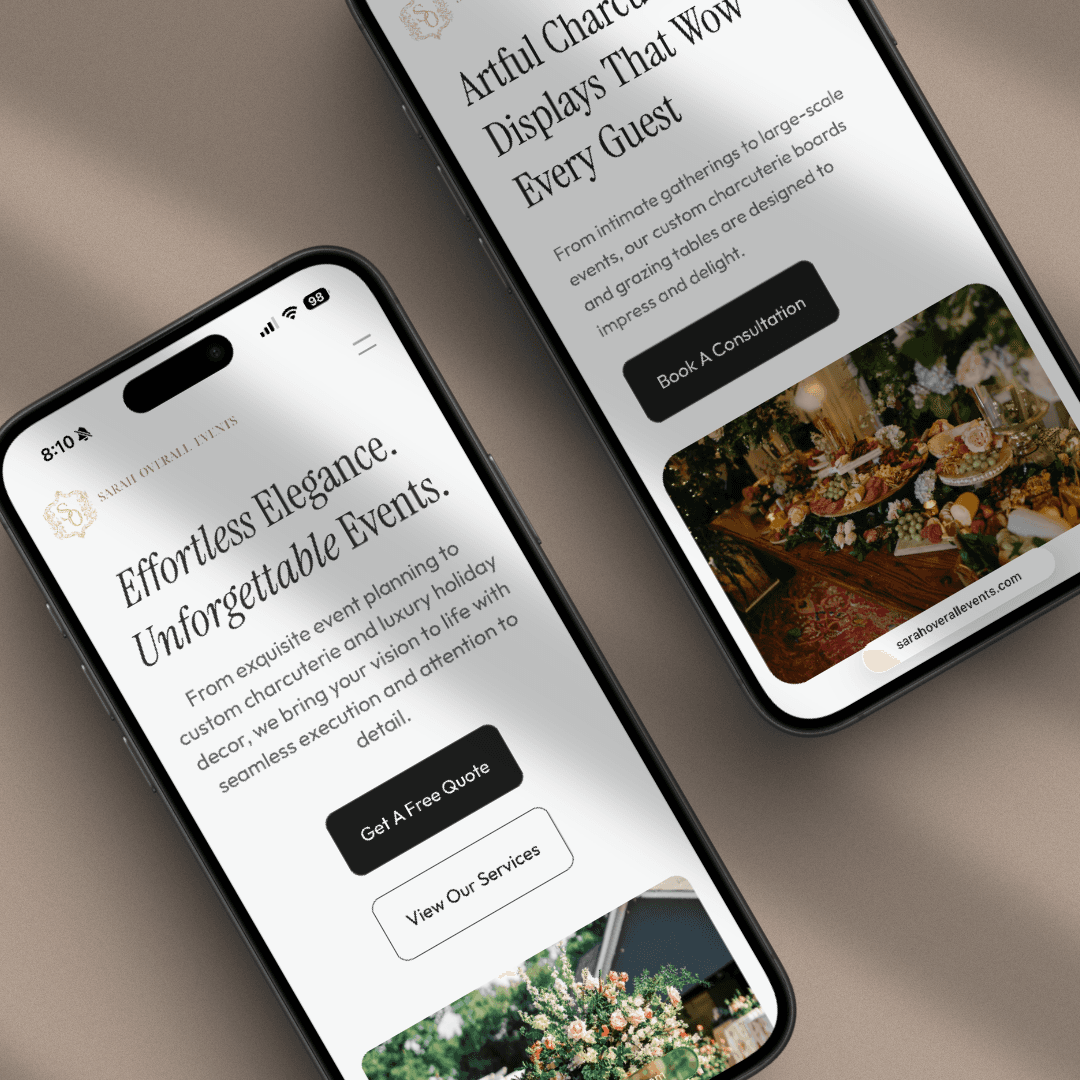 Sarah Overall Events website designed by Shreveport Web Design agency, DesignPing.