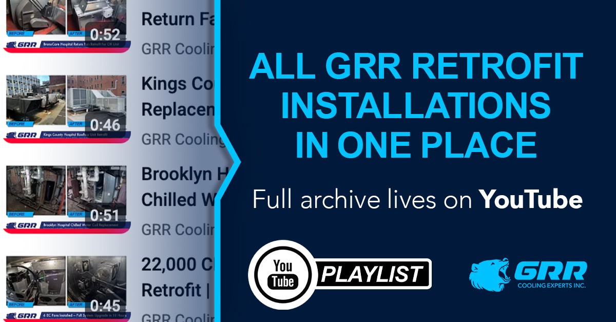 Hospital HVAC retrofit projects Return fan and exhaust fan retrofits Rooftop unit replacement work Tight-access installation conditions Before-and-after project visuals Real GRR field work collected in one place