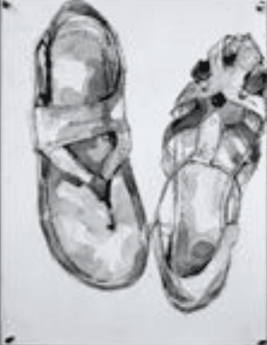 herd of sheep on road painting