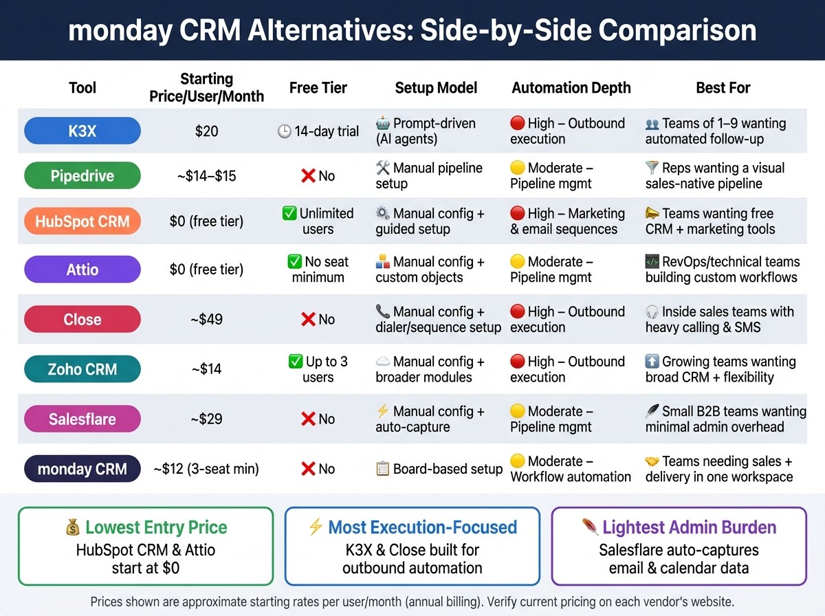 monday CRM Alternatives: Side-by-Side Comparison for Sales Teams
